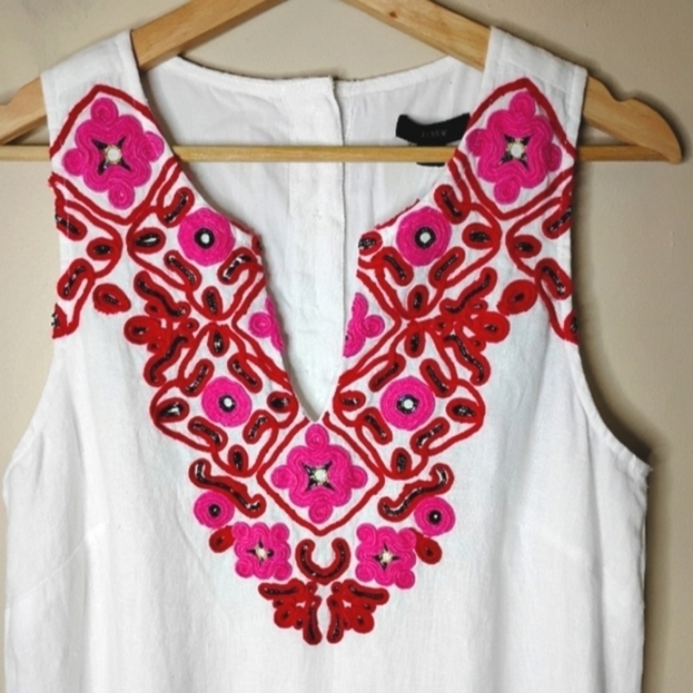 J.Crew 100% Linen Embroidered Dress Pockets Size S NWT - Picture 2 of 11